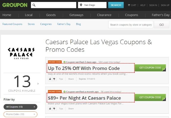 Live Like a VIP with Travel Deals from Groupon Coupons at Caesars Palace