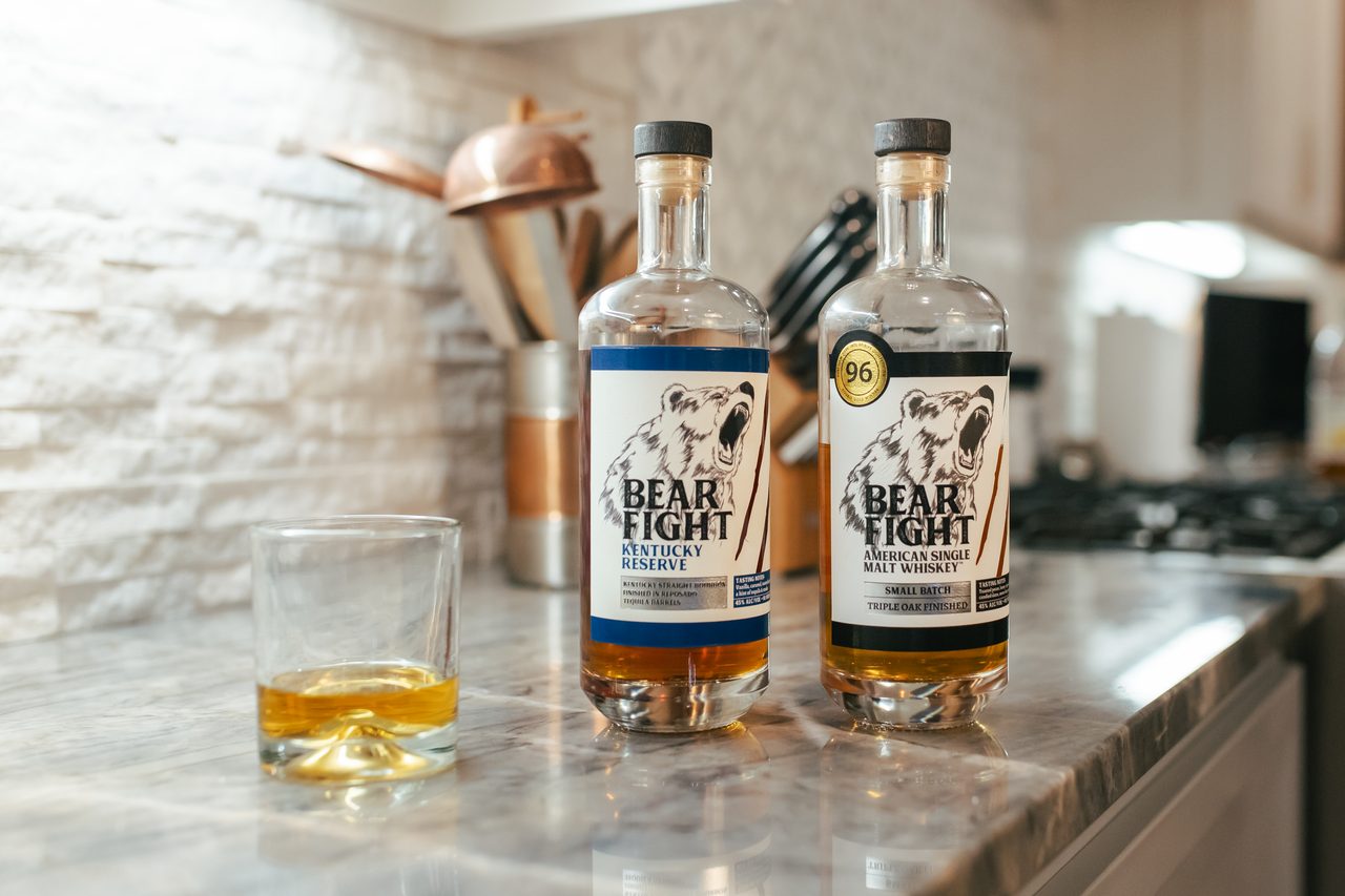 Bear Fight Whiskey Kentucky Reserve Bourbon and American Single Malt bottles