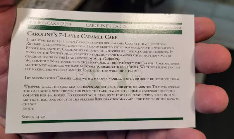 carolines cakes instructions card