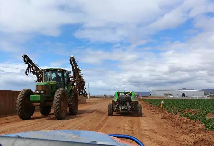 farm tractor on roads Baja 1000 course Baja Mexico south of Ensenada