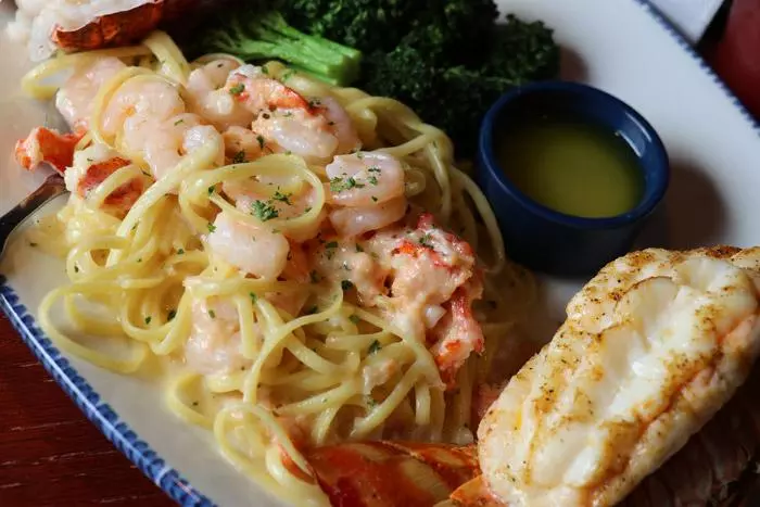 lobster lovers dream closeup on shrimp and lobster alfredo