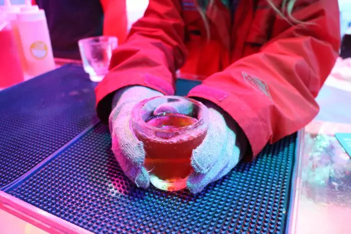 ice glass with old fashioned served in minus 5 ice bar