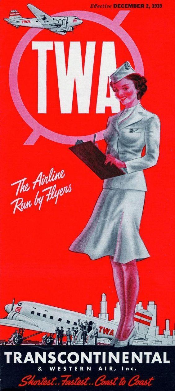 twa transcontinental and western airlines vintage poster