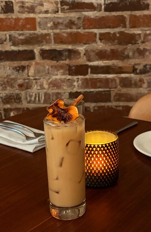 Horchata Cosecha cocktail with a dehydrated sweet potato garnish