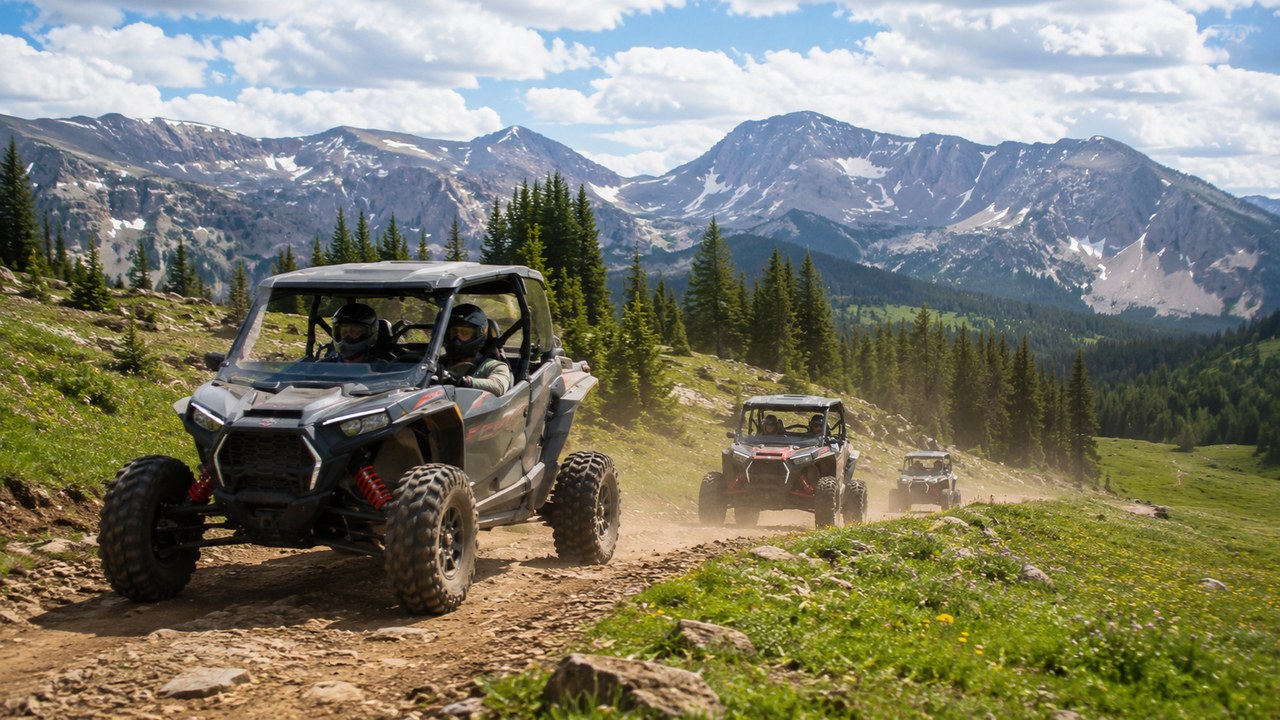 RZR side-by-side ATVs on a high mountain trail near Leadville, Colorado