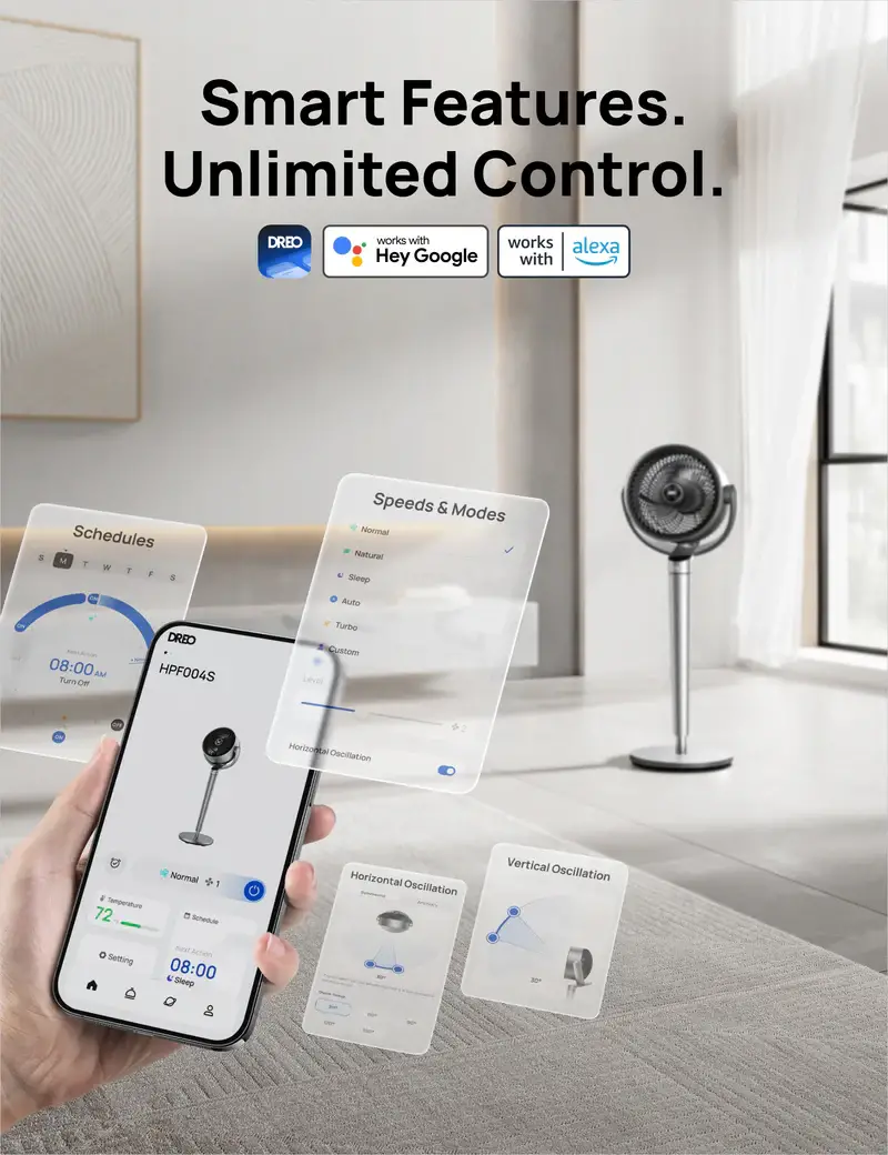 smart app connectivity Dreo 704S floor fan