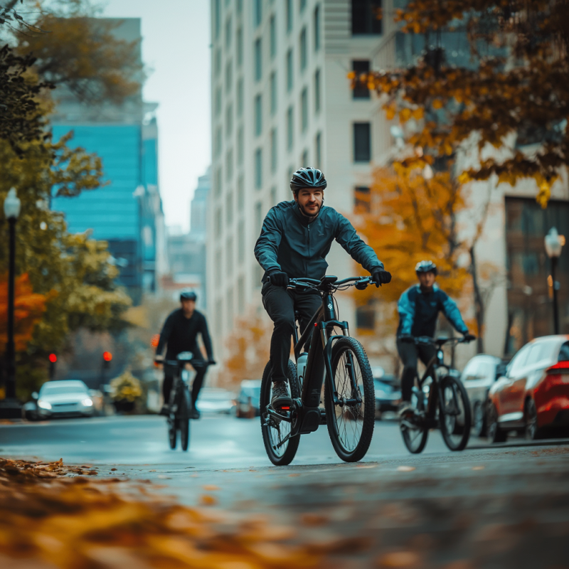 man riding e bike tour of city