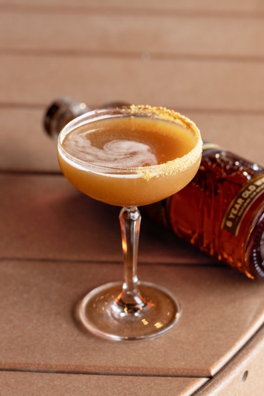 Jeptha Creed Pumpkin Pie Martini with a graham cracker rim