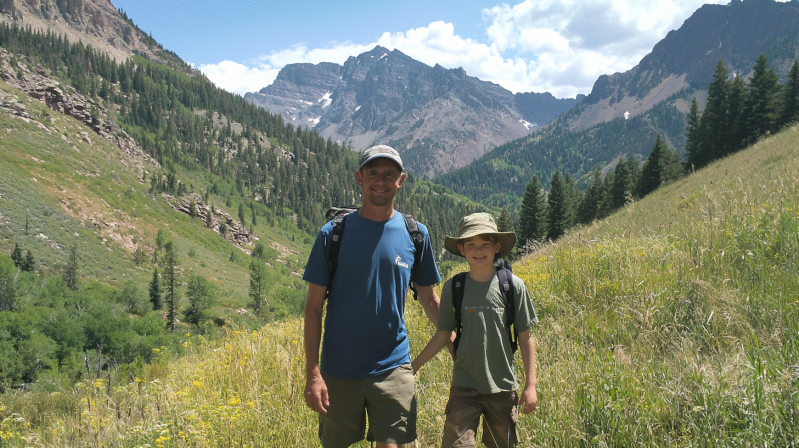 father and son hiking trip in colorado