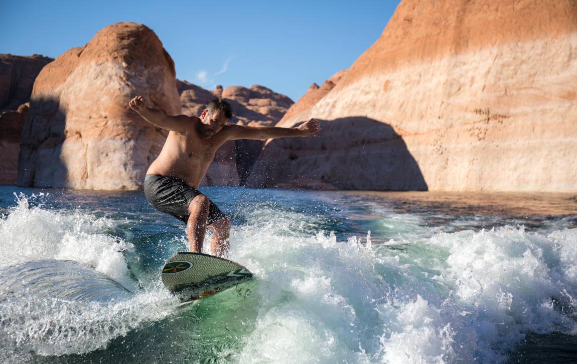 wakesurfing in a lake