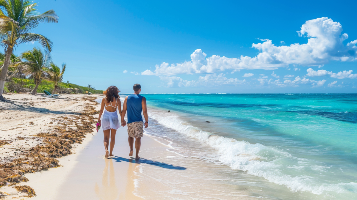 couple on beach in mexico