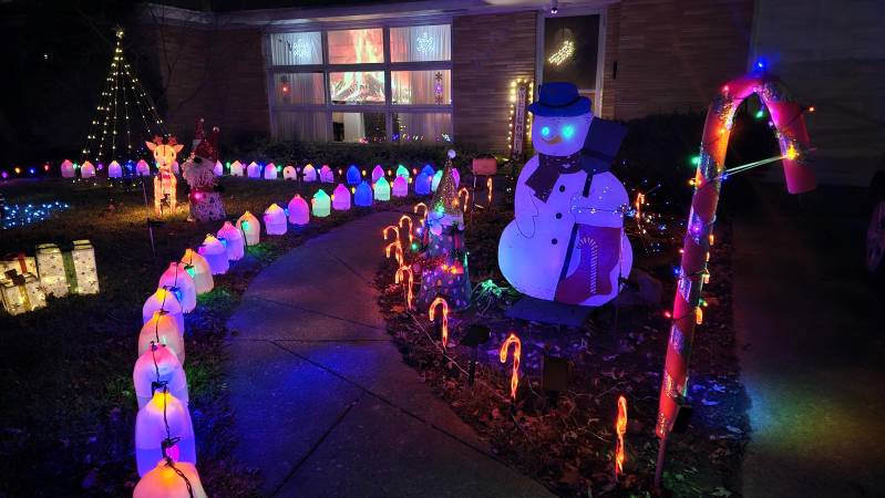 christmas lights pathway to house