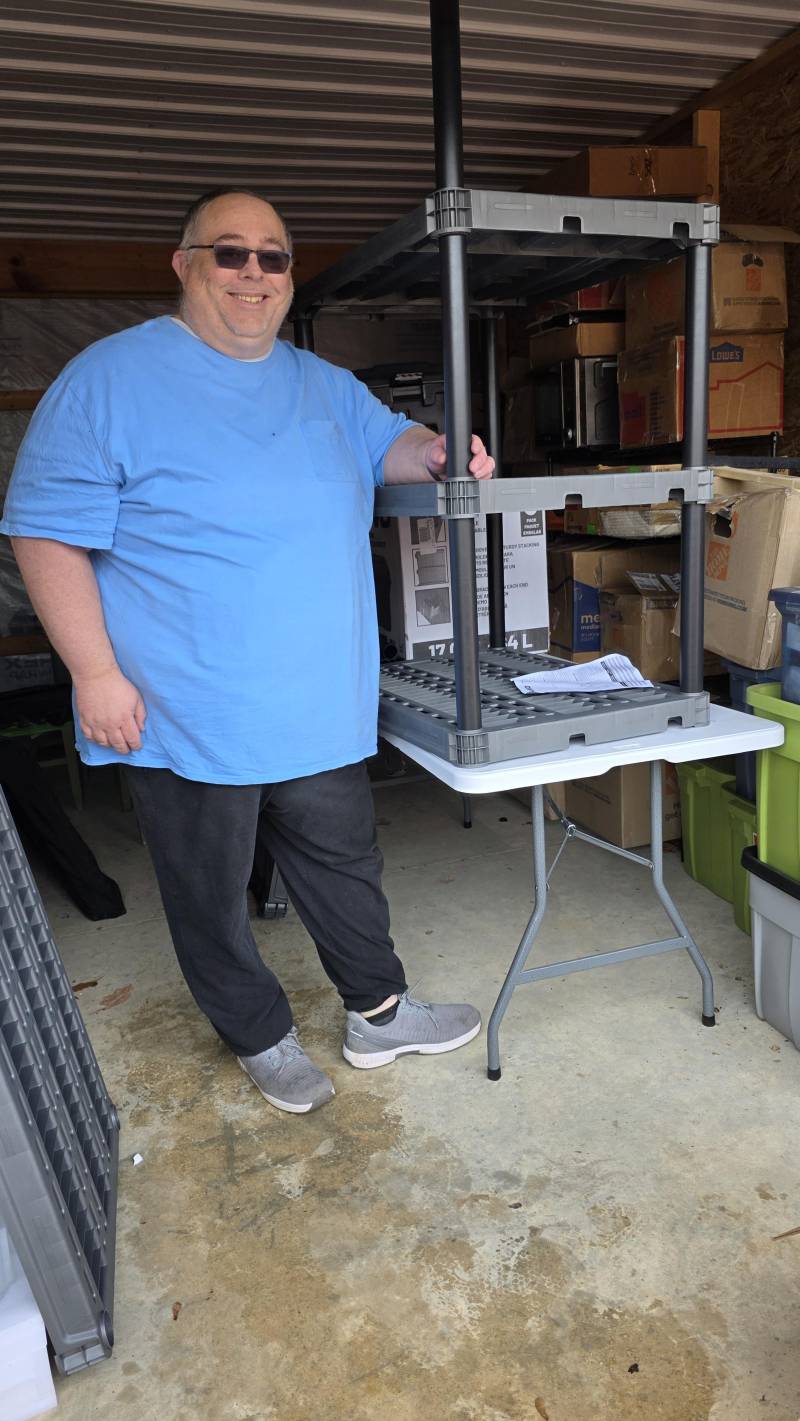 james building the storage racks
