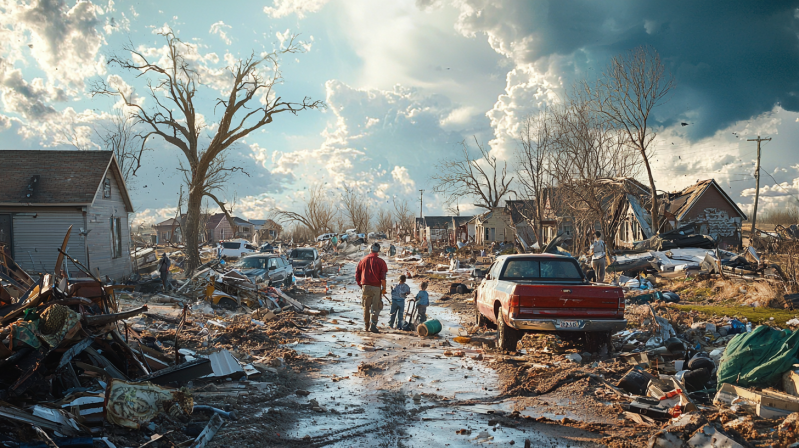 family working to recover after a tornado