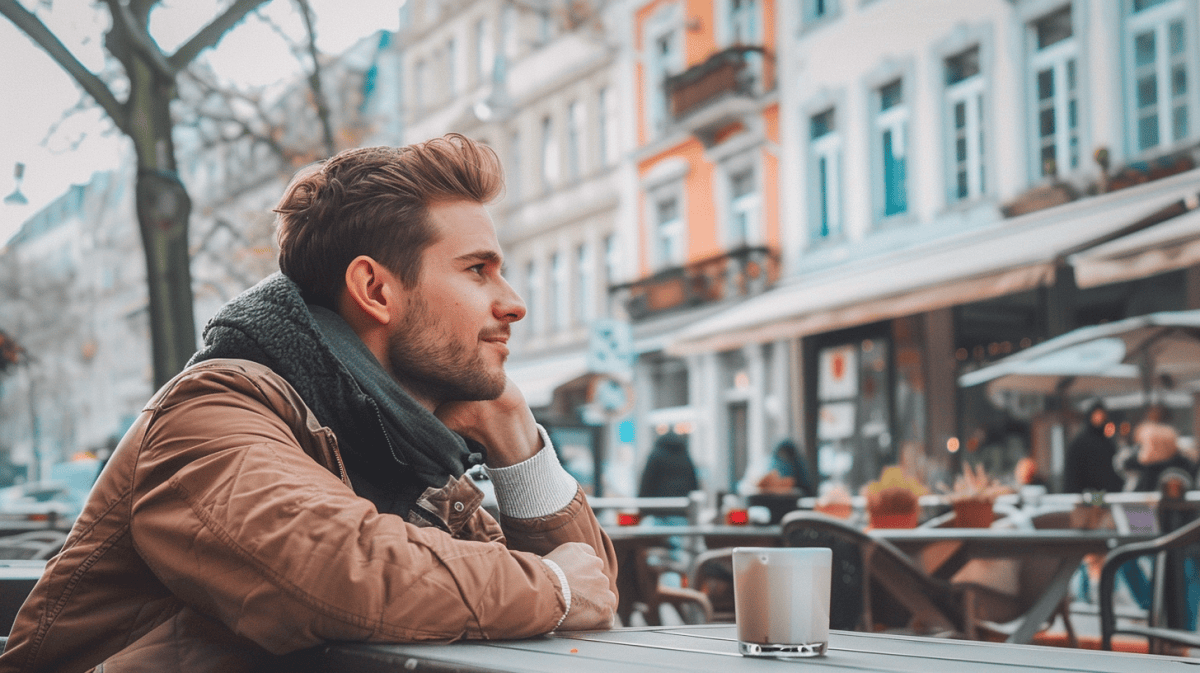 man sitting at a cafe planning to pay with a credit card