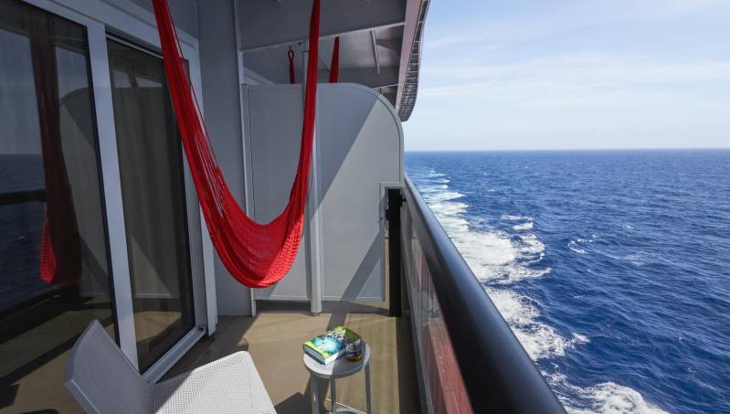 Scarlet Lady sea terrace exterior with Red Hammock