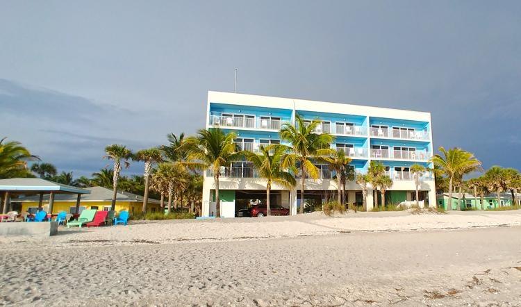 view of nautilus building wannab inn from beach