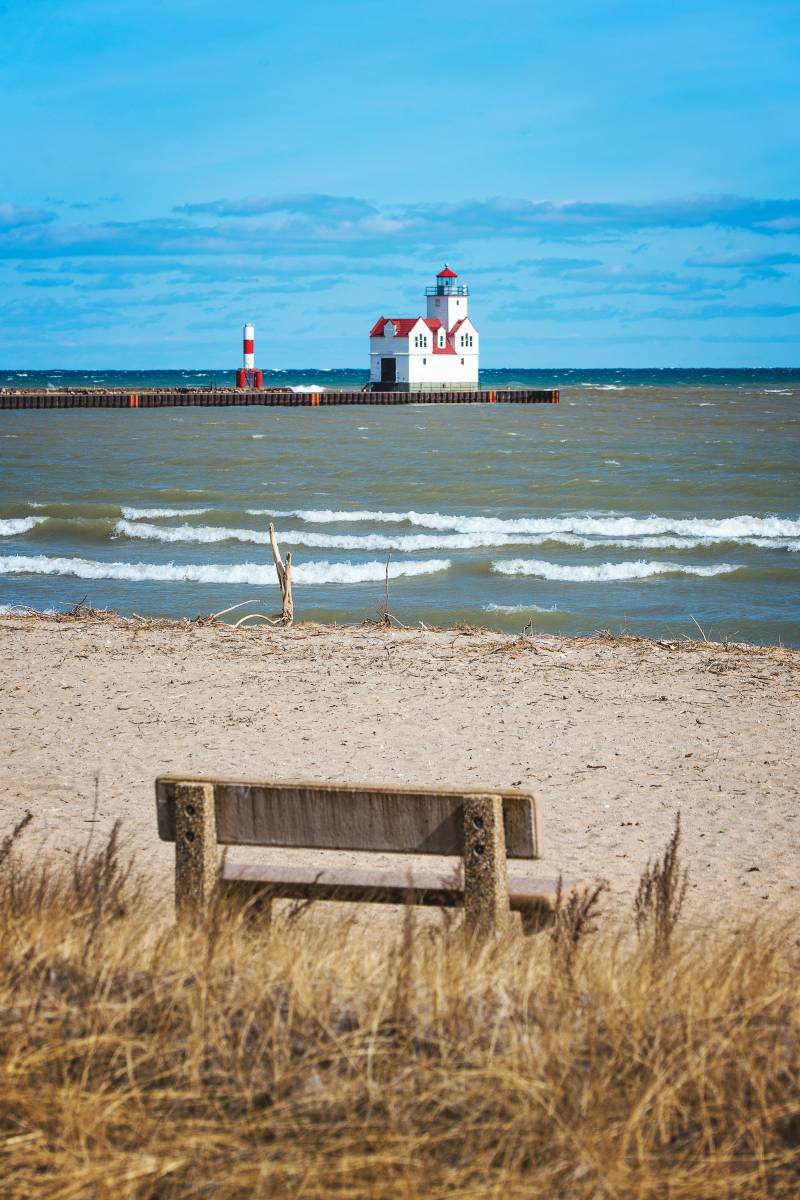 algoma lighthouse on lake michigan