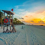 relaxing on a beach at sunrise in Riviera Maya Mexico